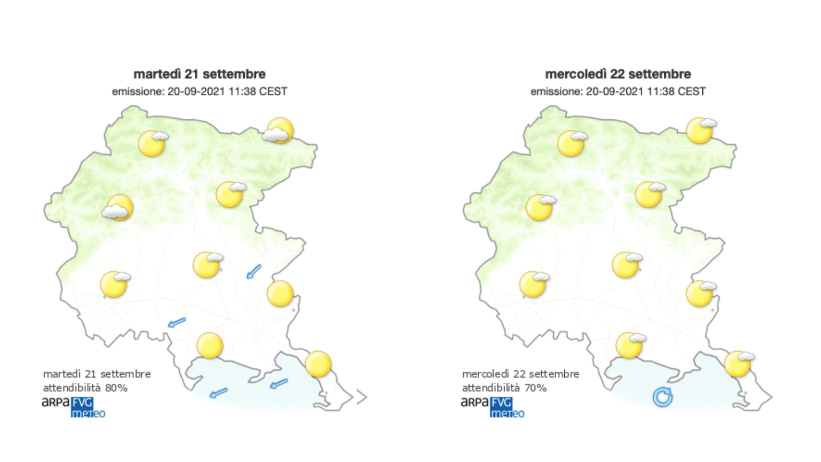 Immagine per Meteo, ultimo giorno d'estate con sole e Bora sul Goriziano